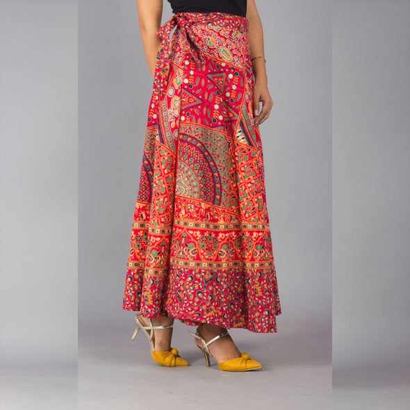 Red Ethnic Print Maxi Skirt - Frionkandy
