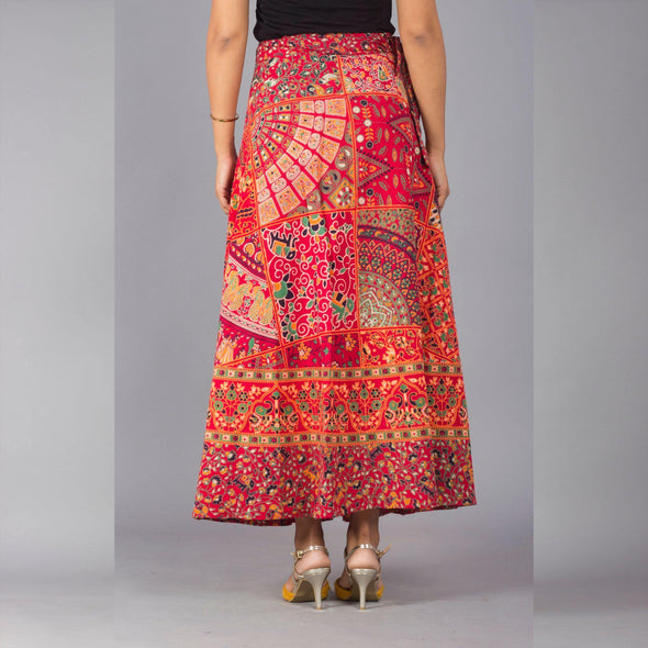 Red Ethnic Print Maxi Skirt - Frionkandy
