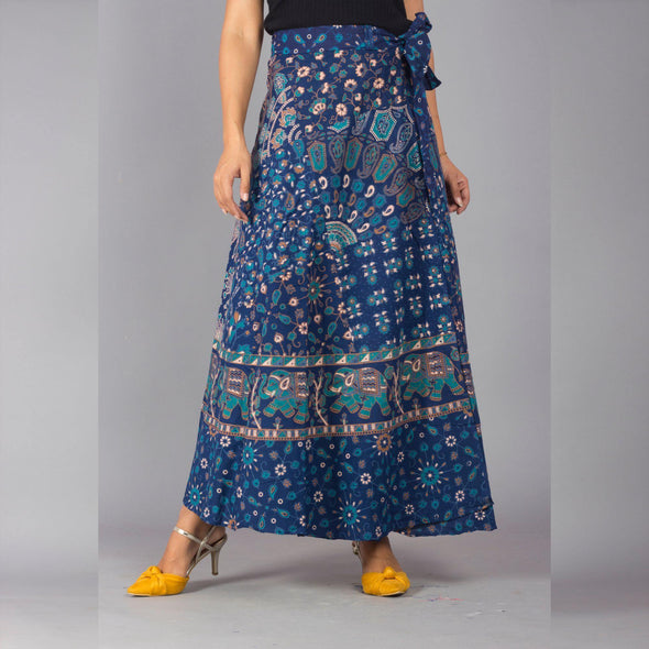 Blue Ethnic Print Maxi Skirt - Frionkandy