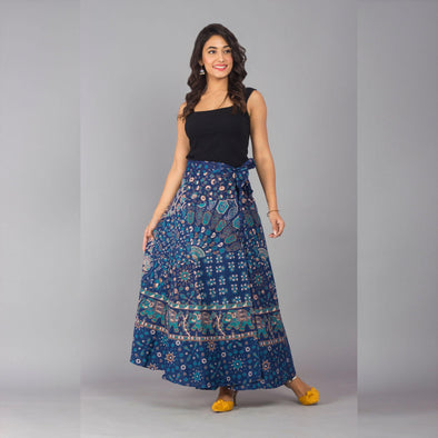 Blue Ethnic Print Maxi Skirt - Frionkandy