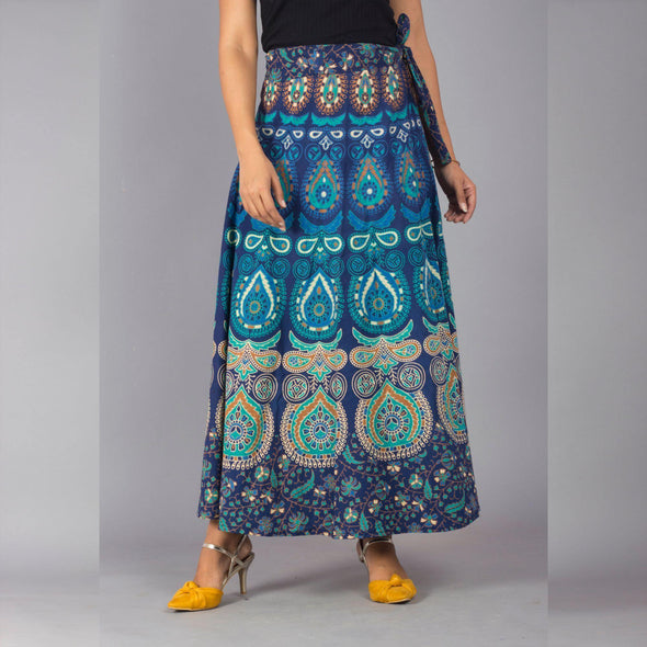Turquoise Blue Ethnic Print Maxi Skirt - Frionkandy