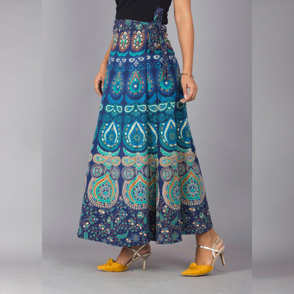 Turquoise Blue Ethnic Print Maxi Skirt - Frionkandy