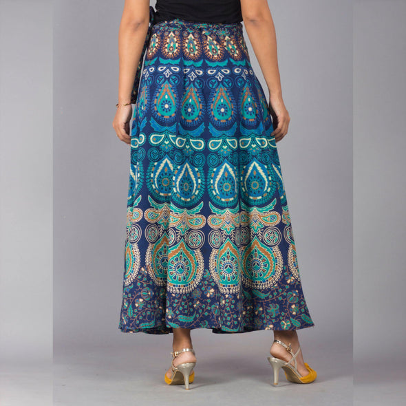 Turquoise Blue Ethnic Print Maxi Skirt - Frionkandy