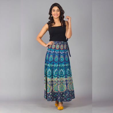 Turquoise Blue Ethnic Print Maxi Skirt - Frionkandy