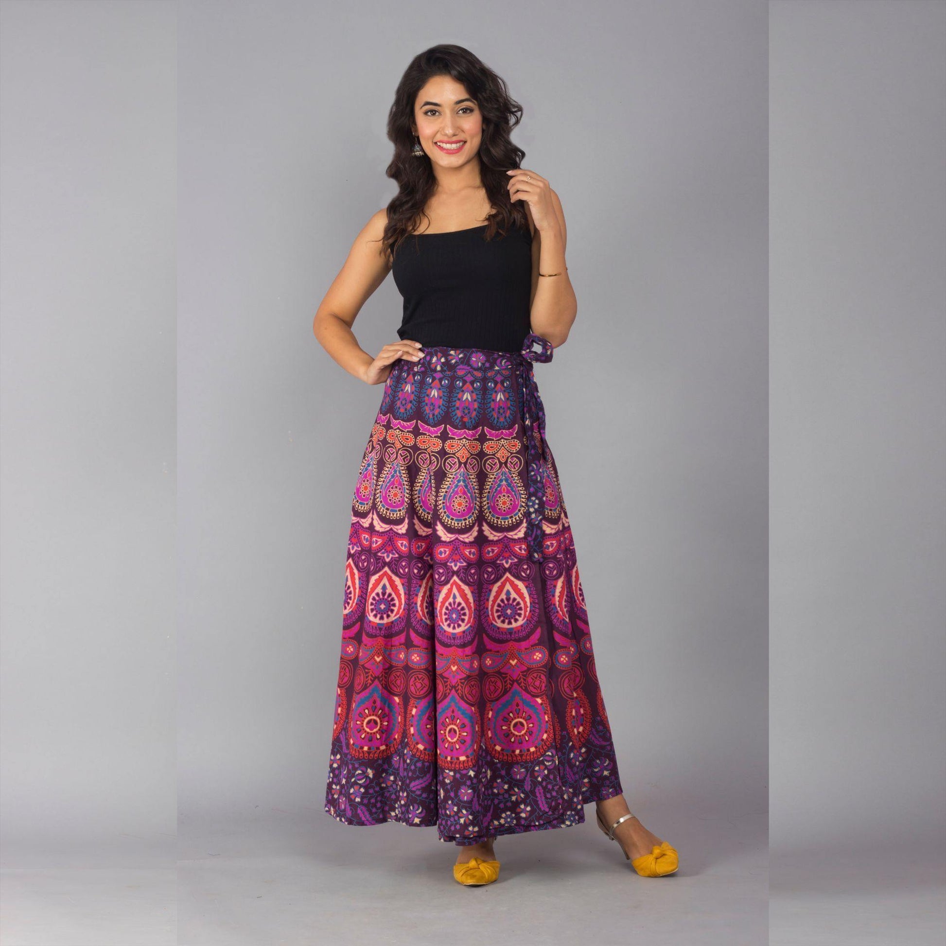 Purple Ethnic Print Maxi Skirt - Frionkandy