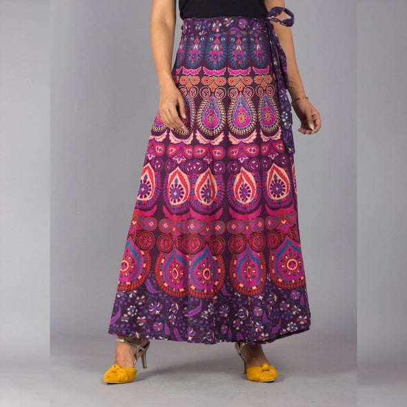 Purple Ethnic Print Maxi Skirt - Frionkandy