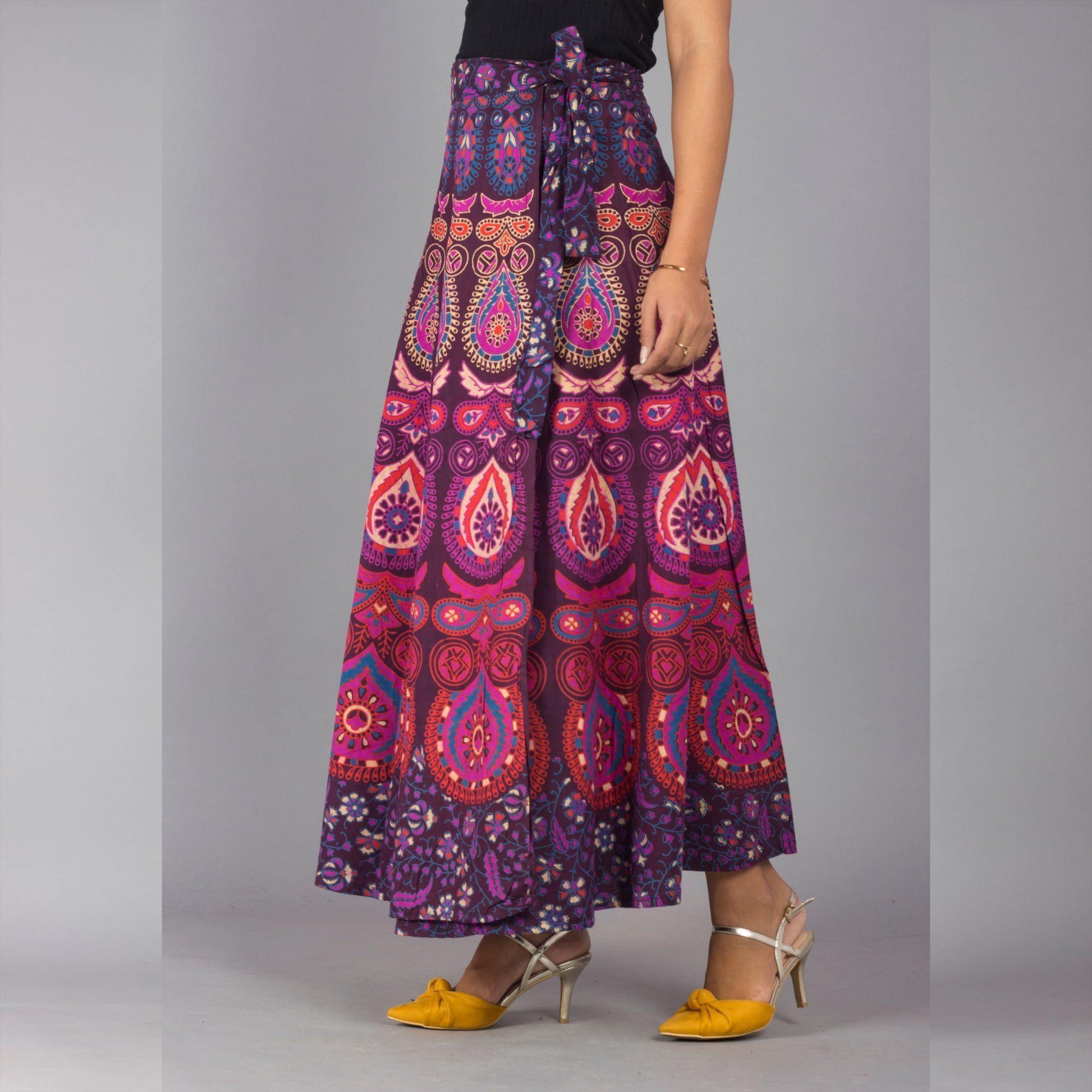 Purple Ethnic Print Maxi Skirt - Frionkandy