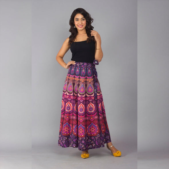 Purple Ethnic Print Maxi Skirt - Frionkandy