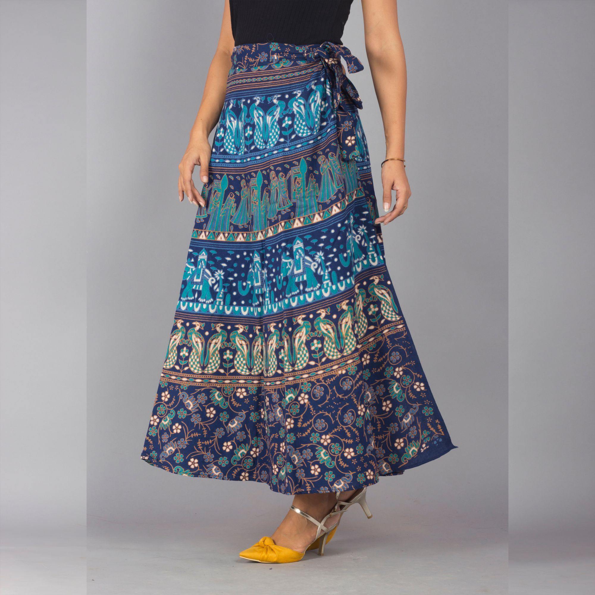 DIAMO WomenGirls Long Skirt Rayon Gujrati Mirror Heavy Border Ethnic Skirts  For Navratri Diwali Dandiya