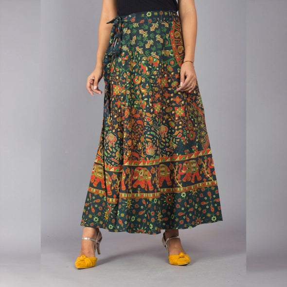 Green Ethnic Print Maxi Skirt - Frionkandy