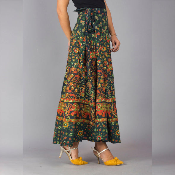Green Ethnic Print Maxi Skirt - Frionkandy