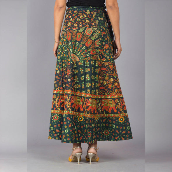 Green Ethnic Print Maxi Skirt - Frionkandy