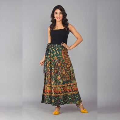 Green Ethnic Print Maxi Skirt - Frionkandy