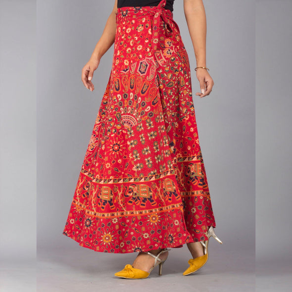 Red Ethnic Print Maxi Skirt - Frionkandy