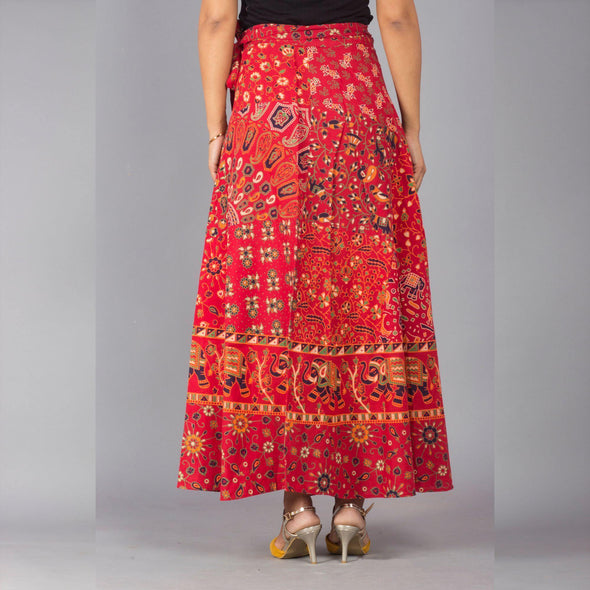 Red Ethnic Print Maxi Skirt - Frionkandy