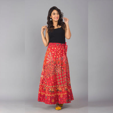 Red Ethnic Print Maxi Skirt - Frionkandy