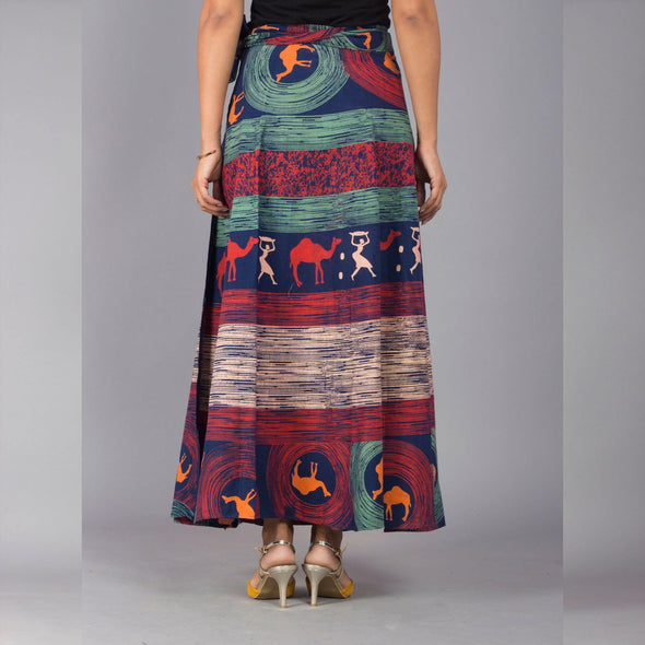 Red Sea Green Ethnic Print Maxi Skirt - Frionkandy