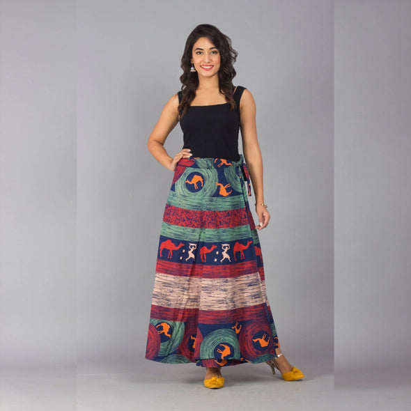 Red Sea Green Ethnic Print Maxi Skirt - Frionkandy