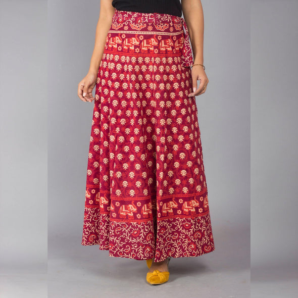 Maroon Ethnic Print Maxi Skirt - Frionkandy