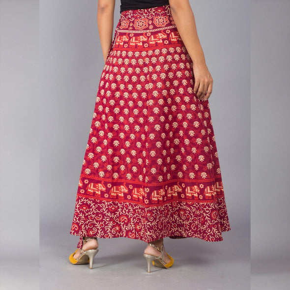 Maroon Ethnic Print Maxi Skirt - Frionkandy