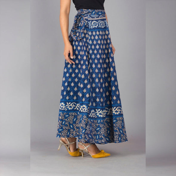 Blue Ethnic Print Maxi Skirt - Frionkandy