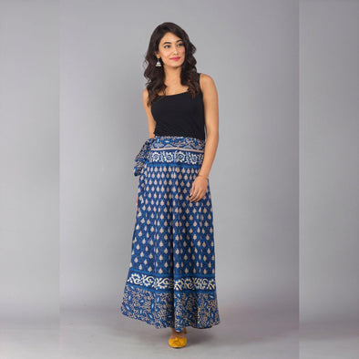 Blue Ethnic Print Maxi Skirt - Frionkandy