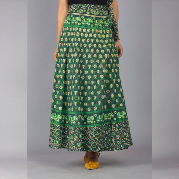 Green Ethnic Print Maxi Skirt - Frionkandy