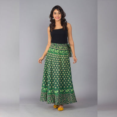 Green Ethnic Print Maxi Skirt - Frionkandy