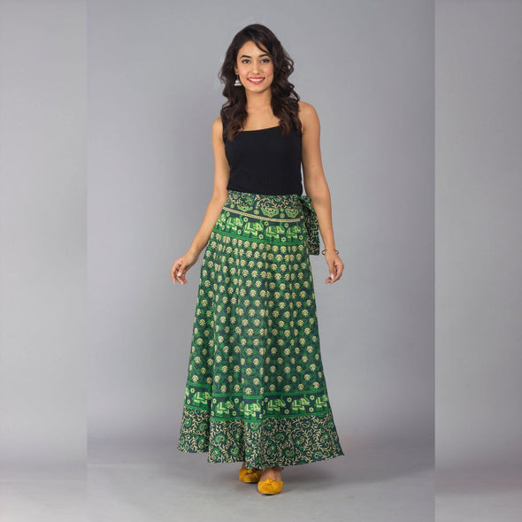 Green Ethnic Print Maxi Skirt - Frionkandy