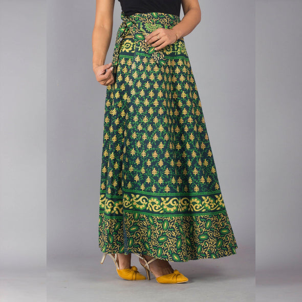 Green Ethnic Print Maxi Skirt - Frionkandy