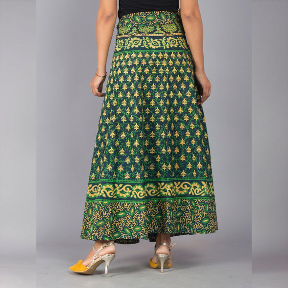 Green Ethnic Print Maxi Skirt - Frionkandy