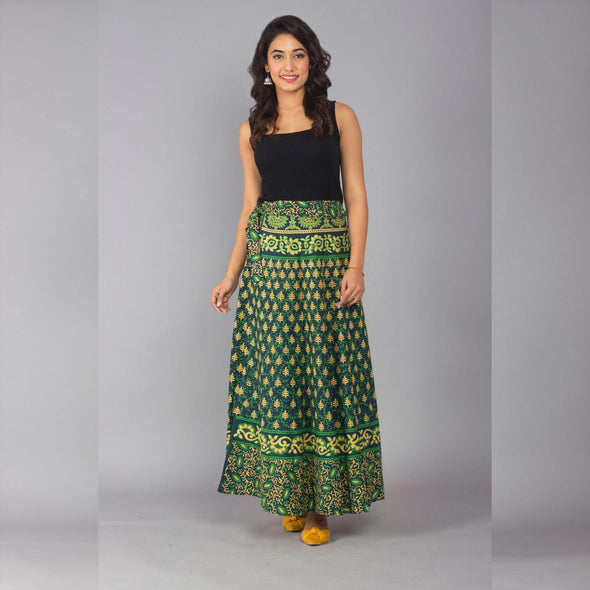 Green Ethnic Print Maxi Skirt - Frionkandy