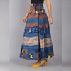 Blue Yellow Ethnic Print Maxi Skirt - Frionkandy