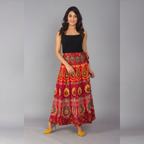 Red Ethnic Print Maxi Skirt - Frionkandy