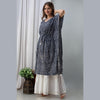 Women's Rayon Navy Blue Lehariya Print Kaftan With Skirt - FrionKandy
