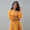 Women's Leheriya Yellow Flared Rayon Dress - FrionKandy