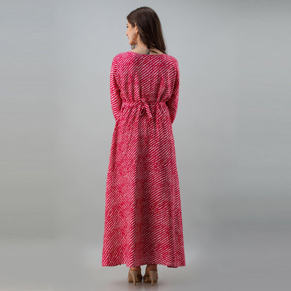 Women's Leheriya Pink Flared Rayon Dress - URD1266 - Frionkandy