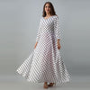 Women's Polka Print White Flared Rayon Dress - FrionKandy