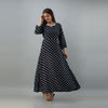 Women's Polka Print Black Flared Rayon Dress - URD1268 - Frionkandy