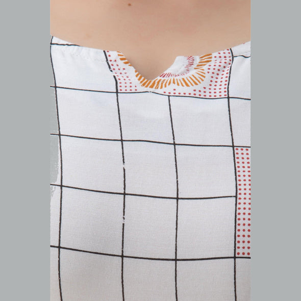 Women's Checkered White Flared Rayon Dress - FrionKandy