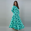 Women's Floral Print Light Blue Flared Rayon Dress - FrionKandy
