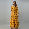 Women's Floral Print Yellow Flared Rayon Dress - URD1276 - Frionkandy