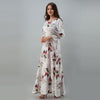 Women's Floral Print White Flared Rayon Dress - FrionKandy