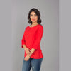 Rayon Red Solid Round Neck Casual Top - FrionKandy