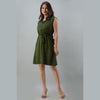 Rayon Bottle Green Solid Shirt Style Sleeveless Long Top - FrionKandy