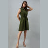 Rayon Bottle Green Solid Shirt Style Sleeveless Long Top - FrionKandy