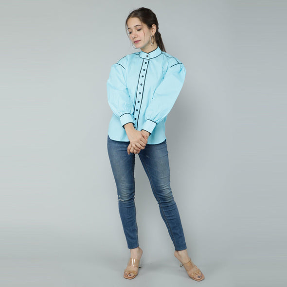 Women's Cotton Modal Solid Shirt Styled Top - FrionKandy