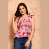 Pink Bird Printed Shirred Top - FrionKandy