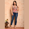 Peach Bird Printed Shirred Top - FrionKandy