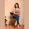 Peach Bird Printed Shirred Top - FrionKandy
